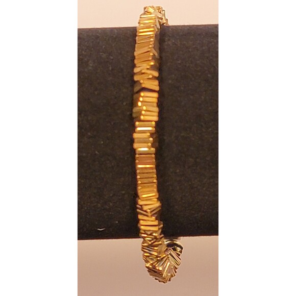 Handmade Gold Beaded Bracelet | Unique Square Metal Bead Jewelry - Picture 2 of 2
